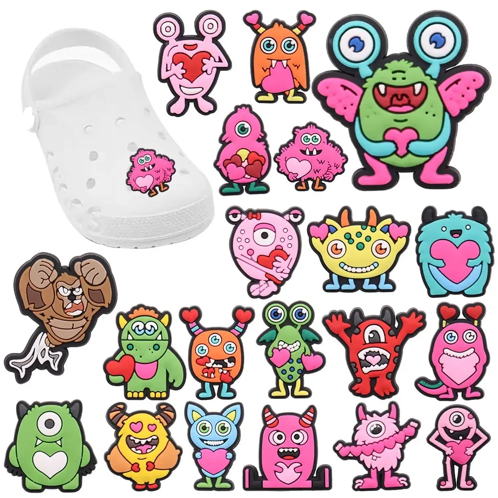 New Arrival 1pcs Shoe Charms Cartoon Big Eyed Monster Alien Accessories PVC Kids Shoes Buckles Fit Wristbands Birthday Present