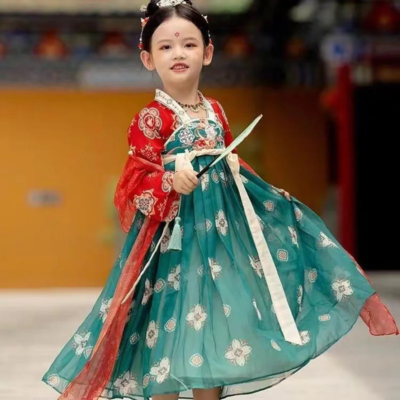 Hanfu gaun anak perempuan Retro baru gaun anak-anak Dinasti Tang imitasi