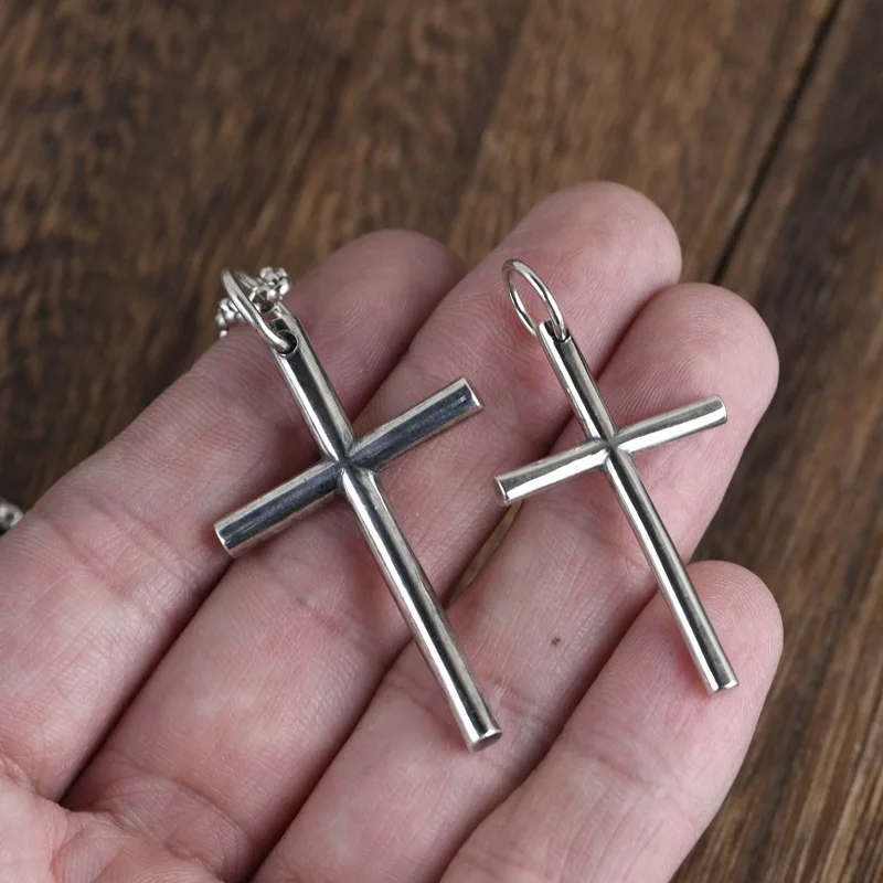 

BOCAI Solid S925 Sterling Silver Charms Pendants for Women Men Round Smooth Cross Amulet New Fashion Jewelry Wholesale