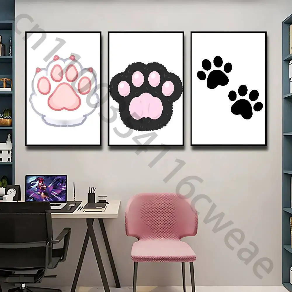 Cute cat paws Poster Self-adhesive Art Waterproof Paper Sticker Coffee House Bar Room Wall Decor