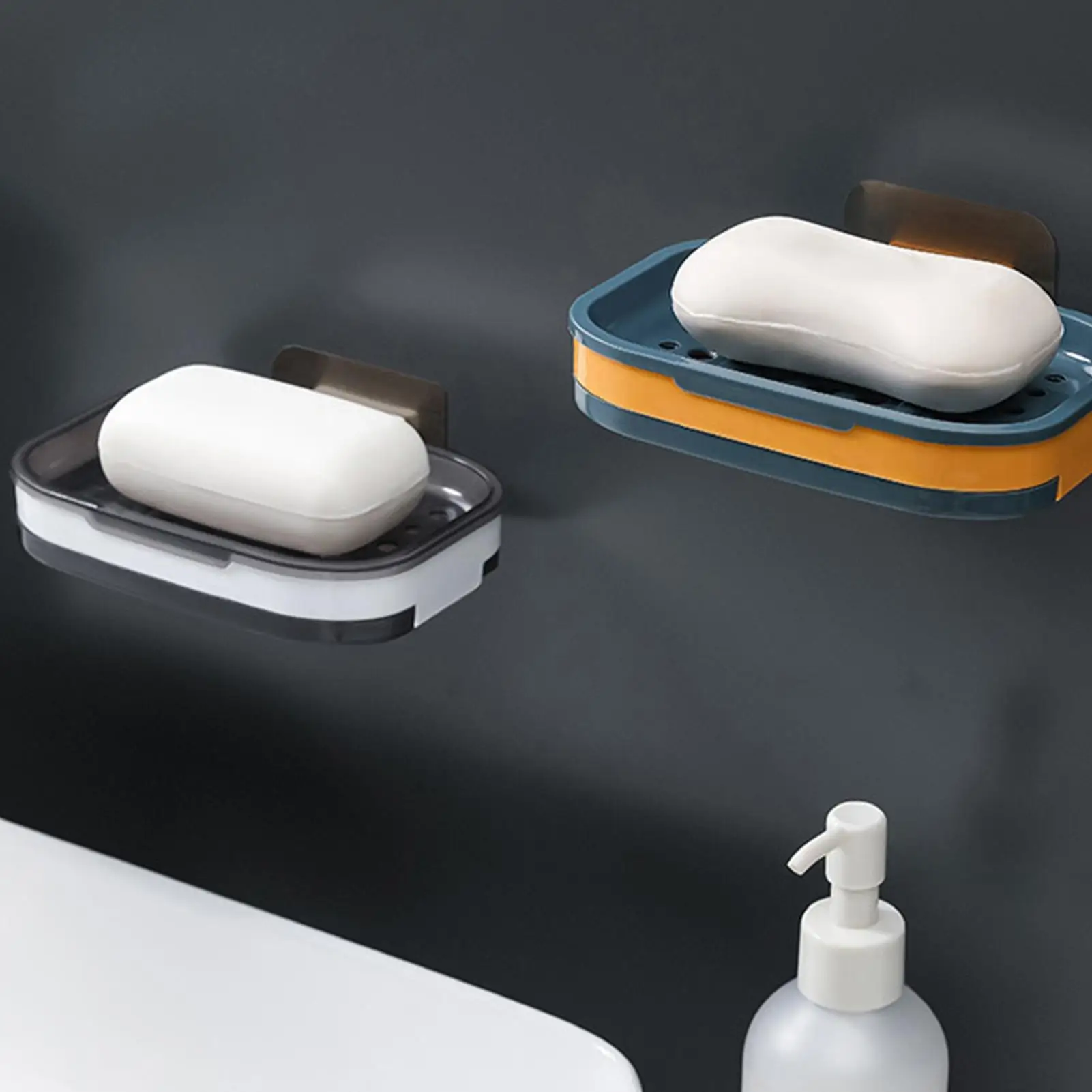 Wall Mounted Soap Dish Holder Drainage Double Layer Household Bathroom Storage Rack Soap Rack No Need for Perforated