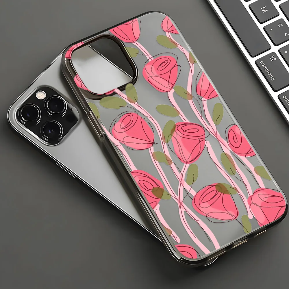 Coque de téléphone fleur en TPU souple pour iPhone, coque transparente pour iPhone 16 Pro Max, 11, 13, 15, 14 Plus, 12 Mini, 16 Pro Max, 15Pro Max, 256