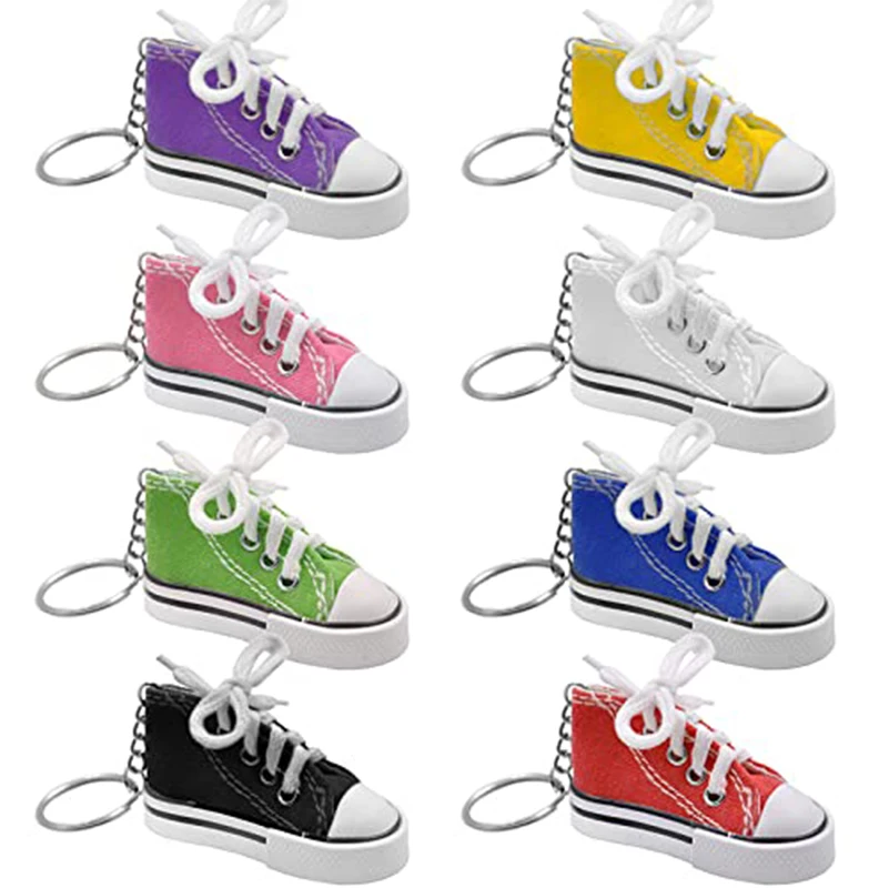 60Pcs Mini Canvas Shoe Keychains Cute Small Sneaker Key Rings DIY Craft Ornaments Bag Pendant Gift for Kids
