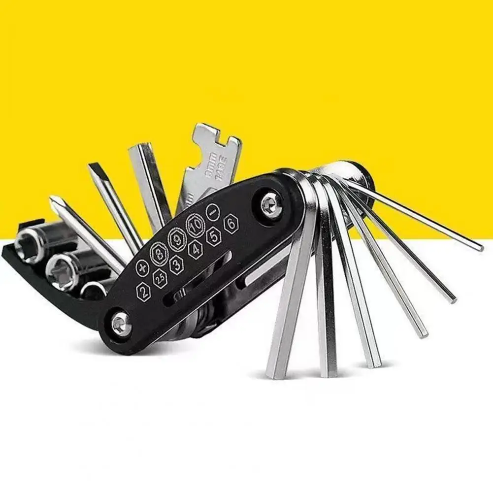 16-in-1 Bike Repair Kits 9cm Bicycle Tire Levers Hex Spoke Wrench Foldable Multi-Functional Accessory Set For Road Mountain Bike