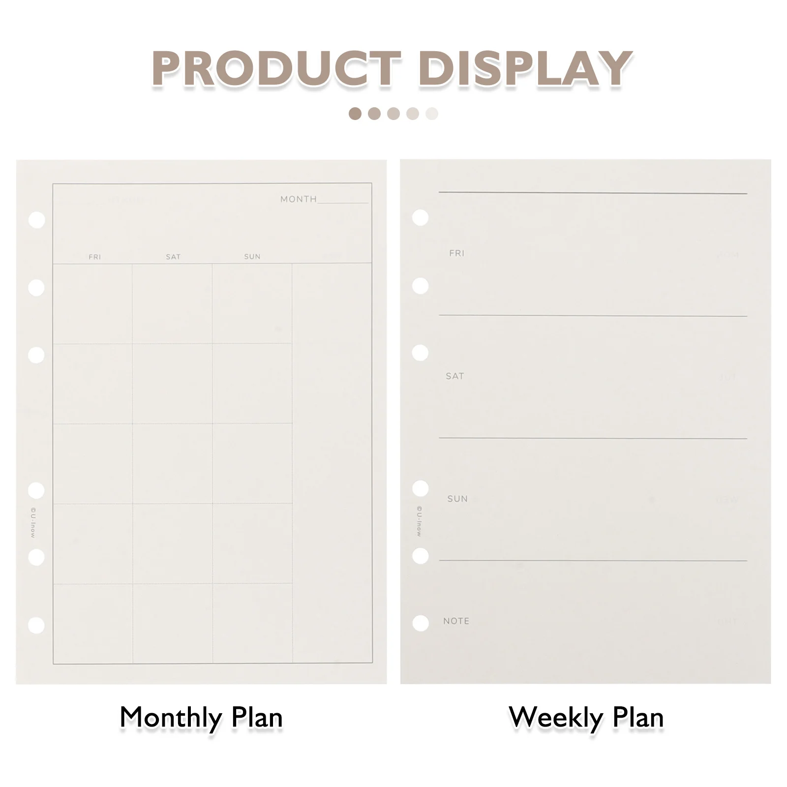 A6 Weekly Monthly Planner Refill Pages Undated 6-Hole Punched Loose Leaf Insert Sheets For Binder Notebook Journal