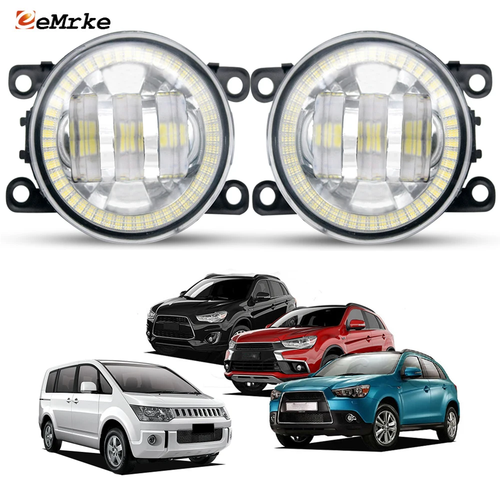 2 X Upgrade Car Fog Lights Assembly w/ Lens Angel Eyes DRL Ring for Mitsubishi ASX RVR Outlander Sport Delica D:5 2010-2018