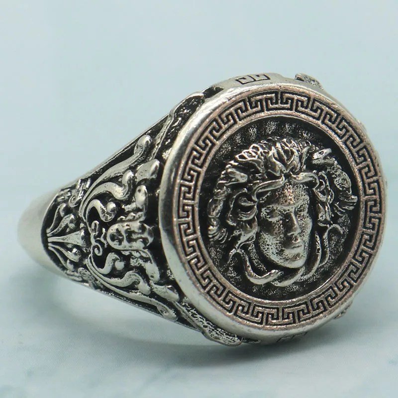 

Buy 4 Get 1 Free 26x21mm 11.8g Gorgon Snake Greek Meander Signet Women Silver Rings Many Sizes SheCrown