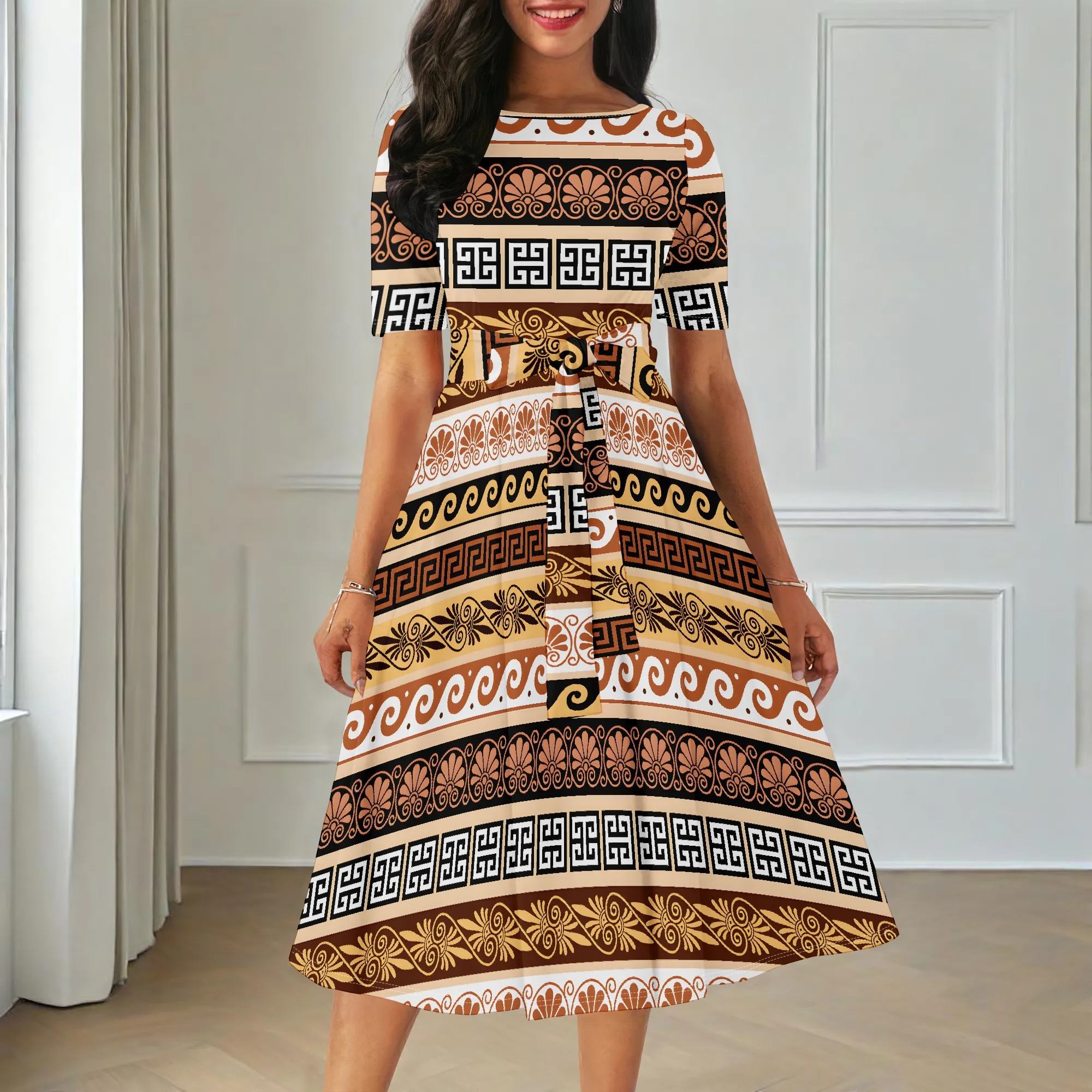 

Women's Summer Fashion Printed Short Sleeve Splits On Both Sides Maxi Dress for Sleeve Pocket Dress3D Printed
