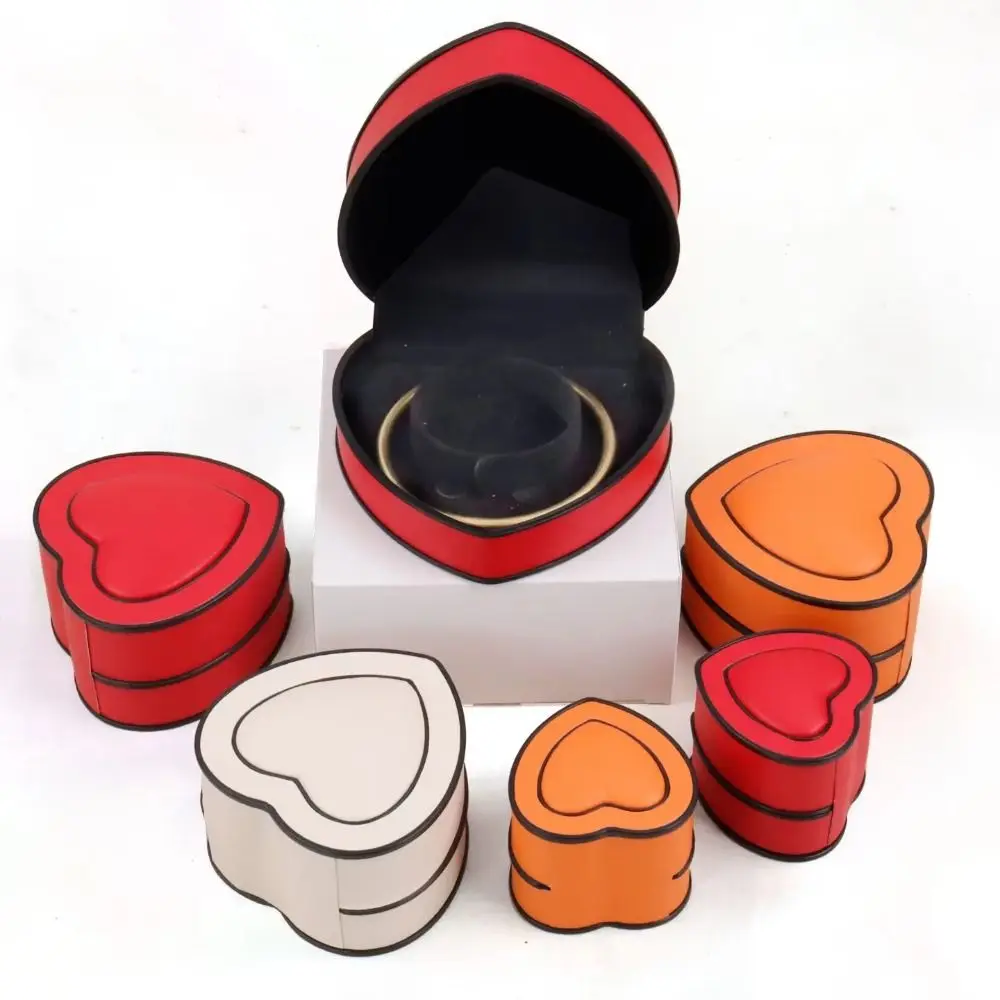 Heart-shaped Jewelry Box Solid-color Surface PU Leather Gift Packaging Box Reliable Stitching Compact Portable Size Storage Box