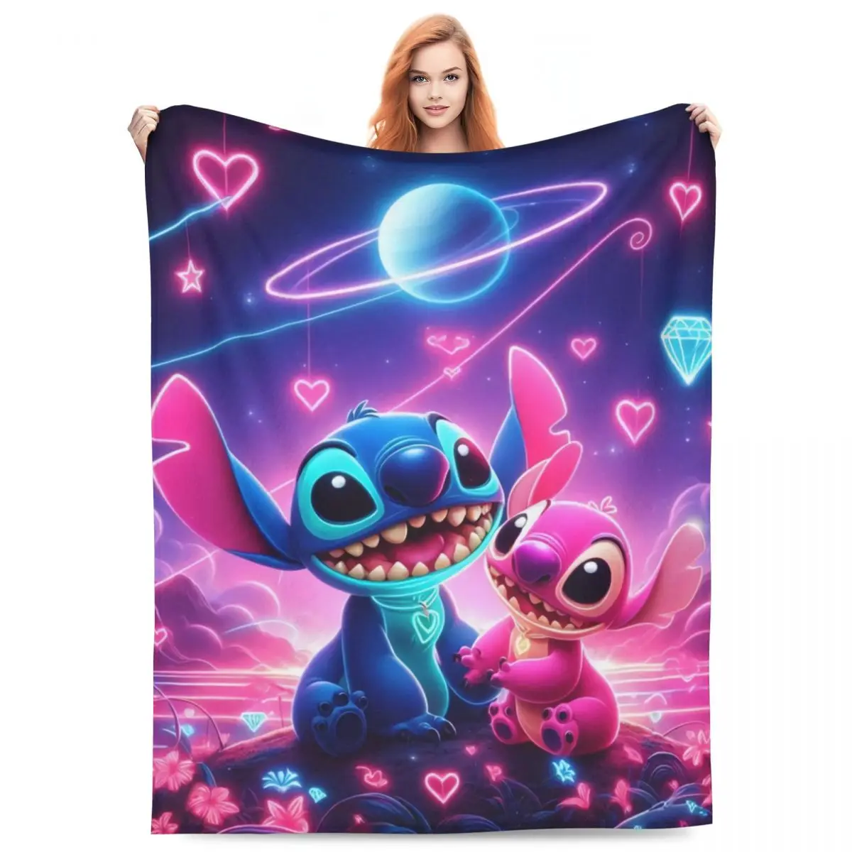 

Stitch And Angel In The Dream World Blankets Quality Super Warm Bedding Throws Winter Picnic Outdoor Aesthetic Bedspread