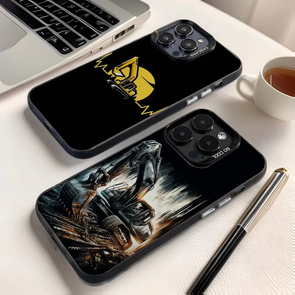 

Excavator Phone Case For iPhone 16,15,14,13,12,11,8,7,Pro,Max,Plus,Mini,XS,SE Anti Fall Black Matte Hard