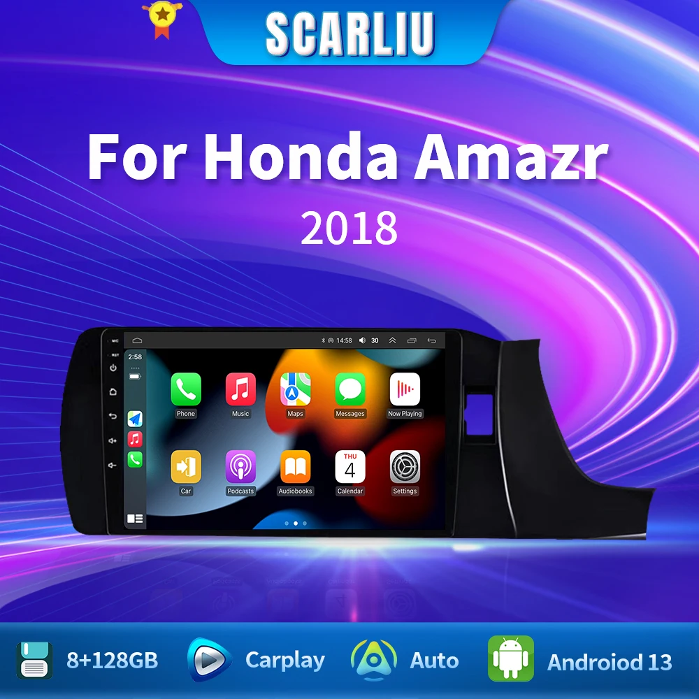 For Honda Amazr Right 2018 Android 13 CarIntelligent System Radio GPS Navigation WIFI+4G Wireless Carplay DSP Player BT 9 inch