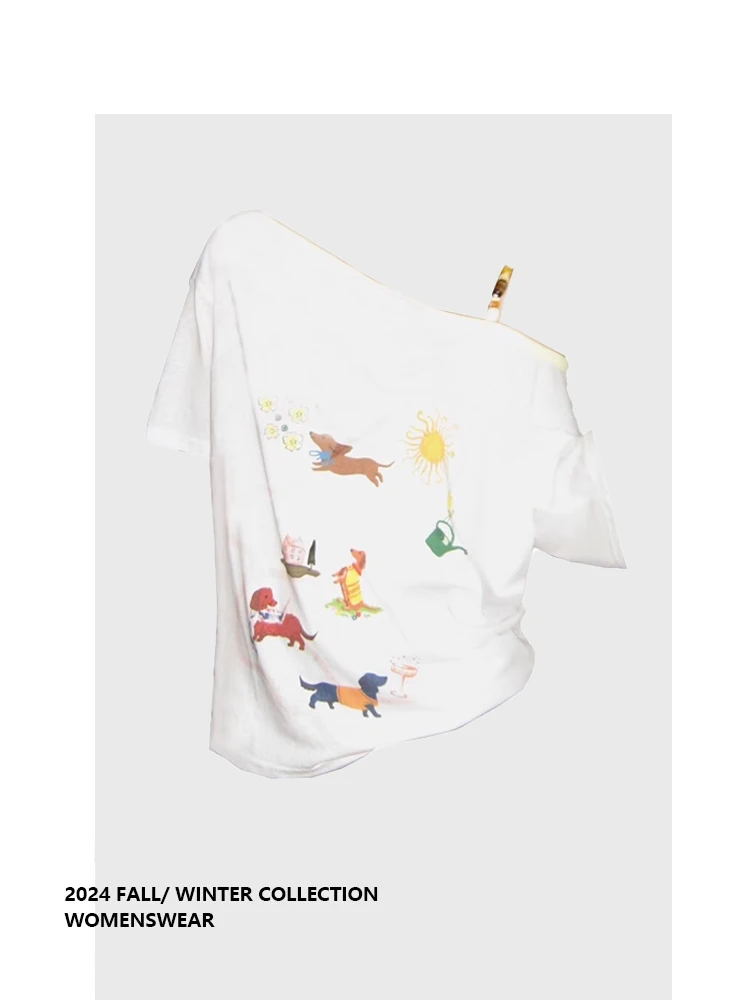 

Летний топ Forever 2 Fun с принтом собаки, на одно плечо, свободный крой, повседневный, для женщин, больших размеров