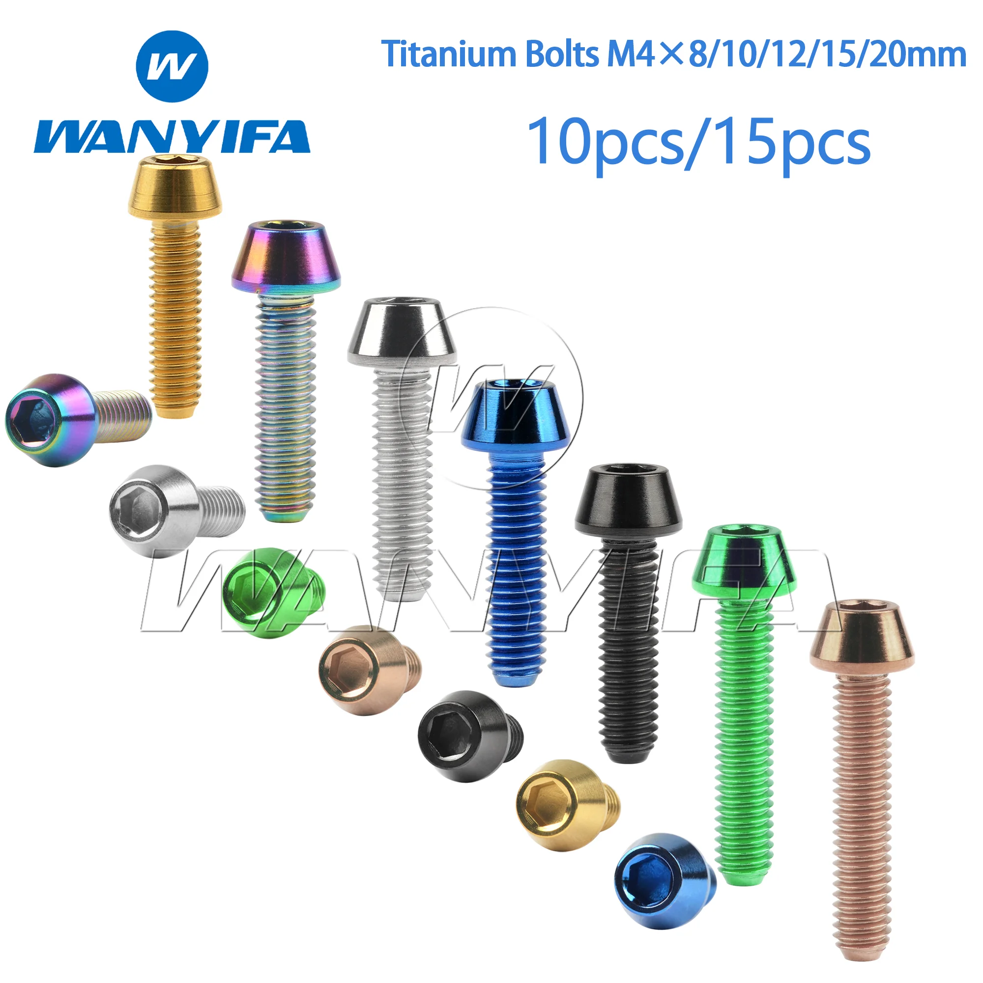 Wanyifa Bicycle-Specific Titanium Hex Bolts  M4×8/10/12/15/20mm Tapered Low-Profile Head Screws for Frame/Brake  10pc/15pcs