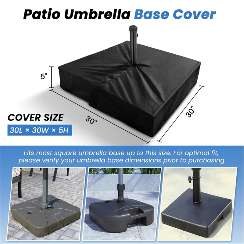 Patio Umbrella Base Cover For Heavy Duty For Outdoor Umbrella Stand-Black Color Square Base Protection