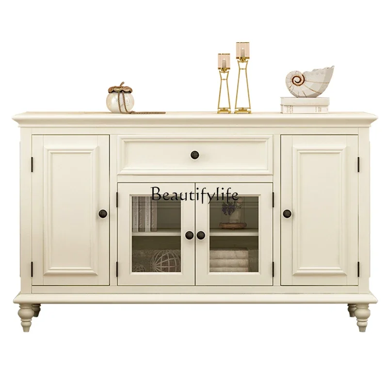 

LAmerican pure solid wood light luxury living room wine cabinet storage glass storage side cabinet