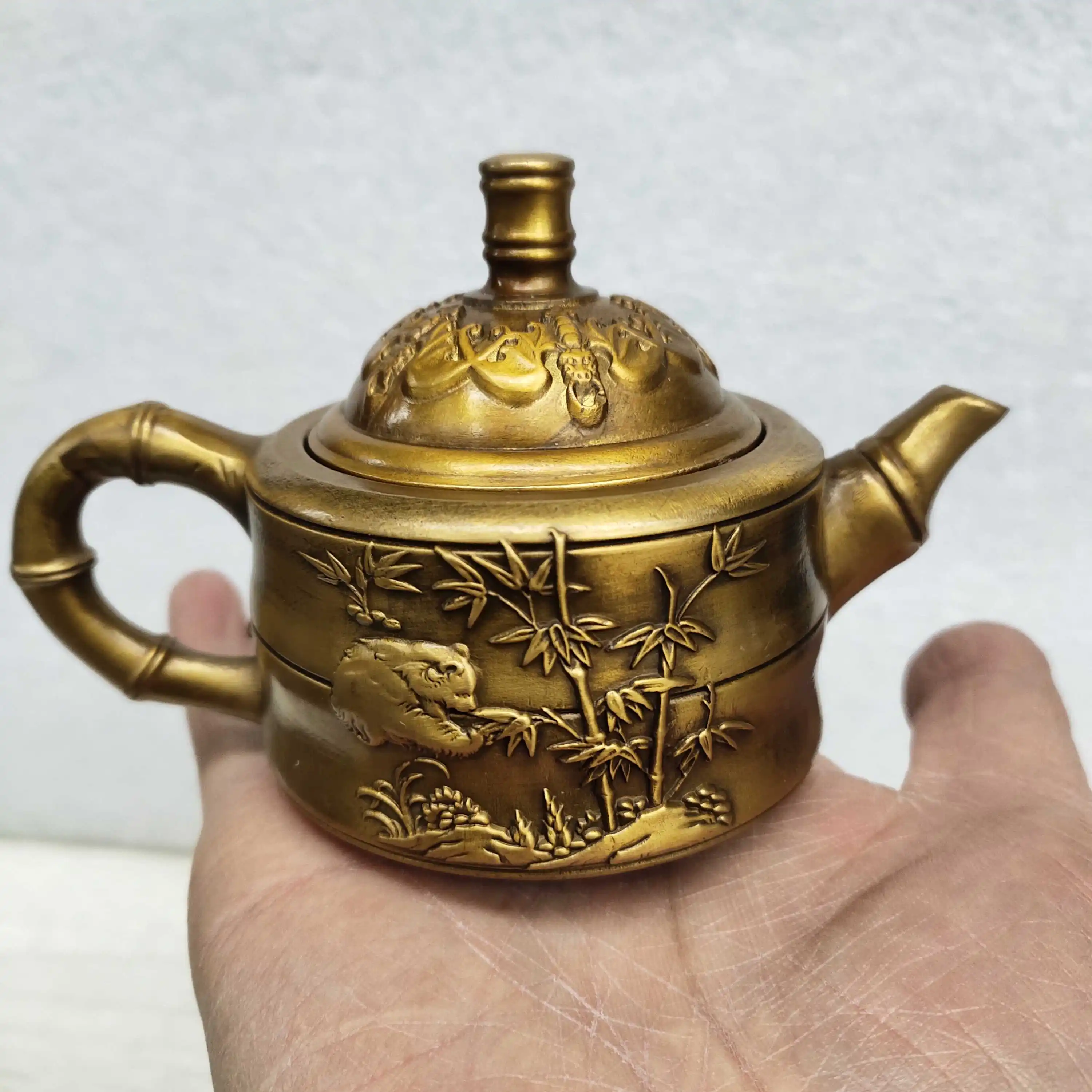 Copper ware collection: brass panda bamboo wine pot, tea pot, wrapped in slurry, moisturizing home tea ceremony