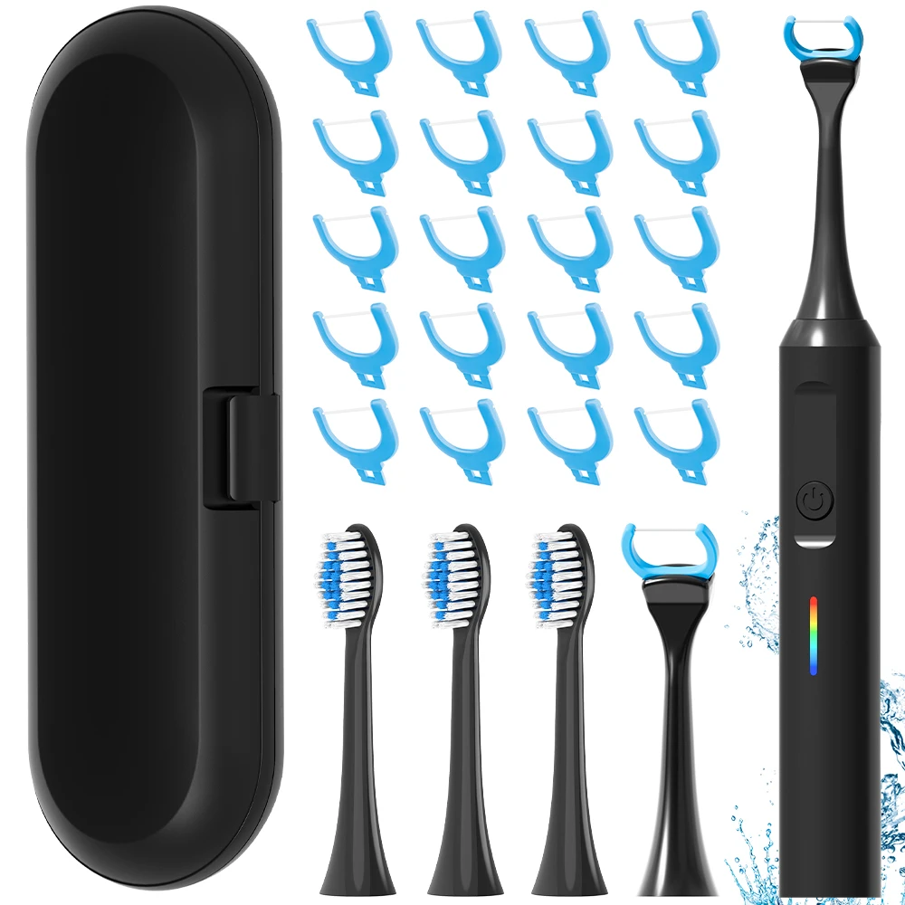 Sonic Electric Toothbrush Set - 20 Floss Picks Heads, 3 Modes and 2 Min Smart Timer, Compatible with Philips Sonicare Brush Head