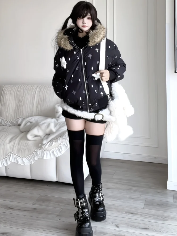 الأصلي ثقافة فرعية اليابانية Kawaii قصيرة سترات طالب Y2K أفخم مقنعين فضفاضة الدافئة سميكة أسفل سترات نسائية 2025 #4