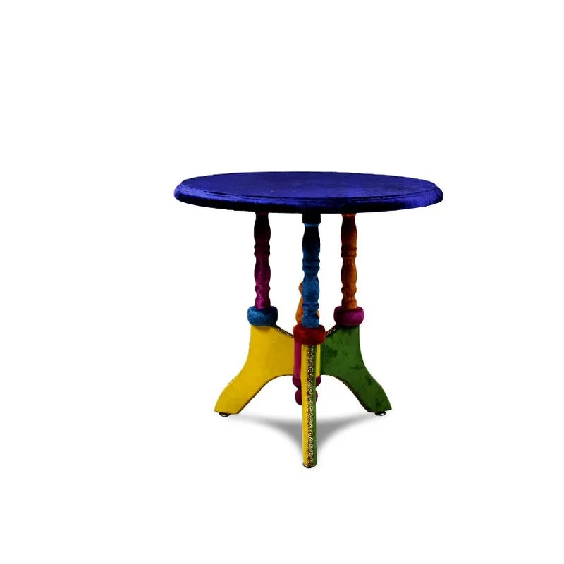 Color-Blocking Coffee Table Solid Wood Round Accent for Compact Living Room and Balcony