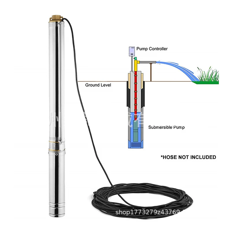818003 Utile pompa per pozzi profondi da 4 pollici 0,75KW 1HP sommergibile 6500L/H con scatola di controllo via cavo da 20M per giardino domestico agr