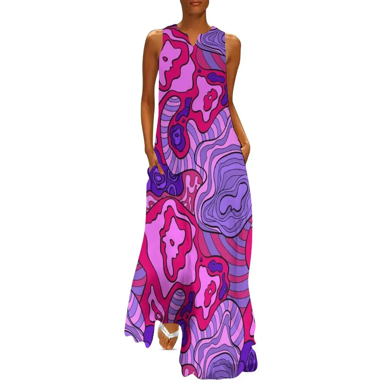 

psychedelic wavy pink pattern Long Dress women's evening dresses dresses for woman 2025 dress for woman dress party night