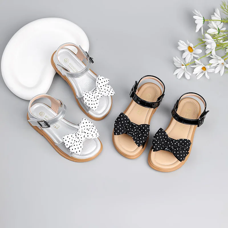Girl Summer Elegant Sandal2026New Korean Version Bow Child Soft SoledShoe Daily Girl Versatile Shoe Skirts Campus Walking Sandal