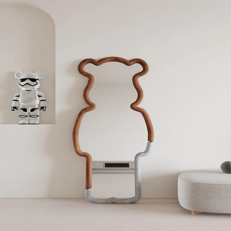 Nordic Bedroom Full-Body Dressing Mirror, Irregular Influencer Wall-Leaning Creative Home INS Style Decorative Fitting Floor