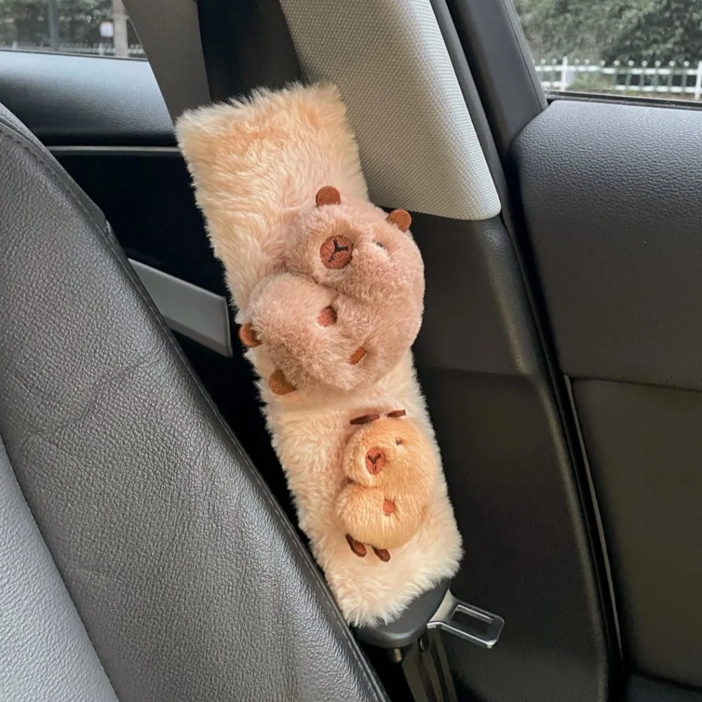 

Soft Plush Capybara Car Seat Belt Cover Cartoon Warm Seat Belt Shoulder Pad kawaii Comfortable Seat Belt Protector