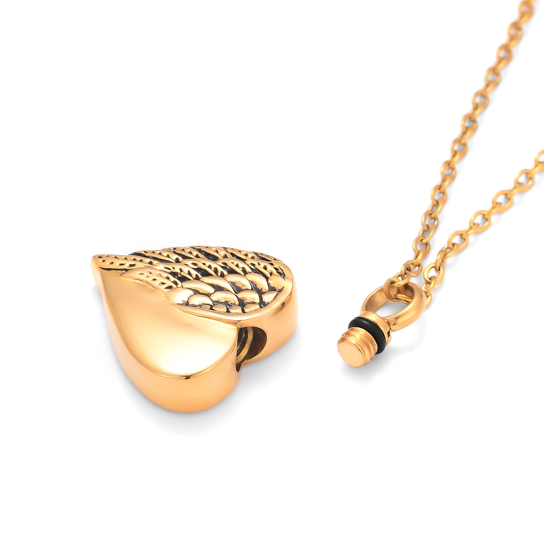 Customized Stainless Steel Angel Wing Hold Heart Cremation Urn Necklace Keepsake Memorial Jewelry For Ash