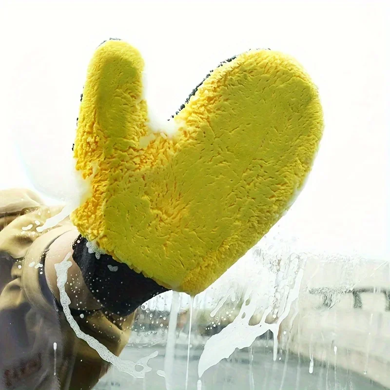 Car Wash Cleaning Glove Brush Thick Double-faced Microfiber Coral Fleece Gloves Car Cleaning Mitt Auto Wax Detailing Care Brush