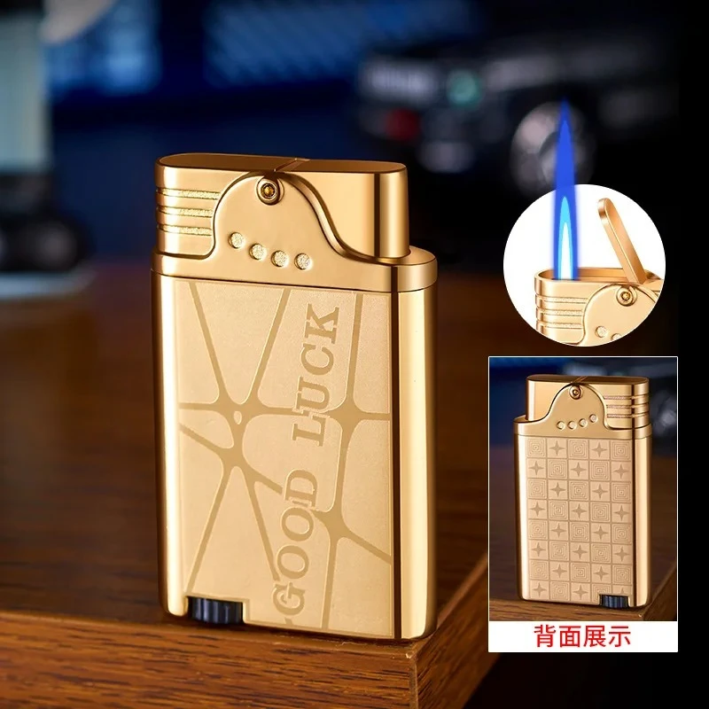 Jet Flame Press Ignition Windproof Lighter - Refillable Gradient Color Torch for Cigar, Cool Men’s Birthday Gifts