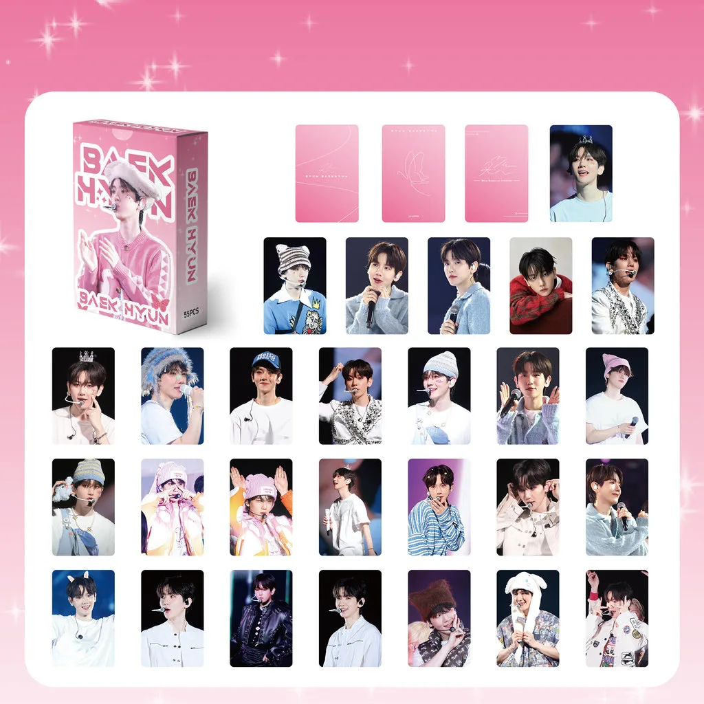 55 قطعة من بطاقات الصور المجسمة للحفلات الموسيقية BAEKHYUN - بضائع ألبوم K-pop اللامعة بالليزر، يجب اقتناؤها (متجر Anime Worlds)