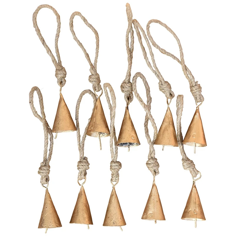 10 Pcs Vintage Hanging Bells Christmas Decorations Bells For Home Decor, Cow Bells Decoration With Rope Style