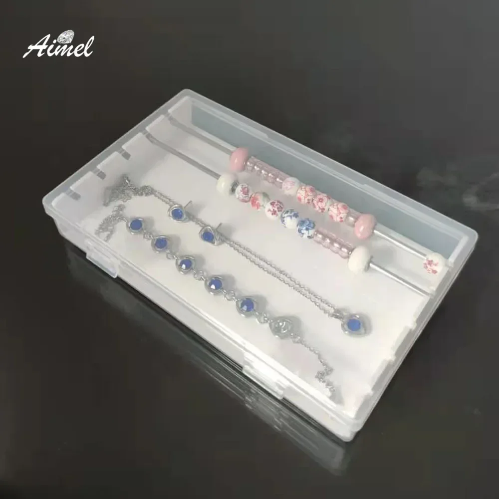 شفافة سحر المجوهرات صندوق تخزين المحمولة 5 قضيب معدني الخرز الحاويات حالة DIY سلسلة قلادة سوار درج منظم