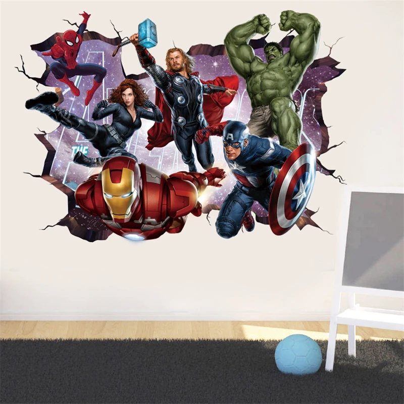 Naklejki ścienne mini 3D Marvel Avengers do pokoje dla dzieci salonu dekoracja ścienna dla chłopców prezenty plakat filmowy uperheroes