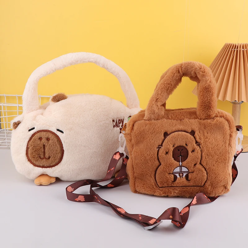 Capivara dos desenhos animados mochila de pelúcia kawaii boneca de pelúcia pele bookbags bolsa de ombro das crianças mini tote presente da namorada