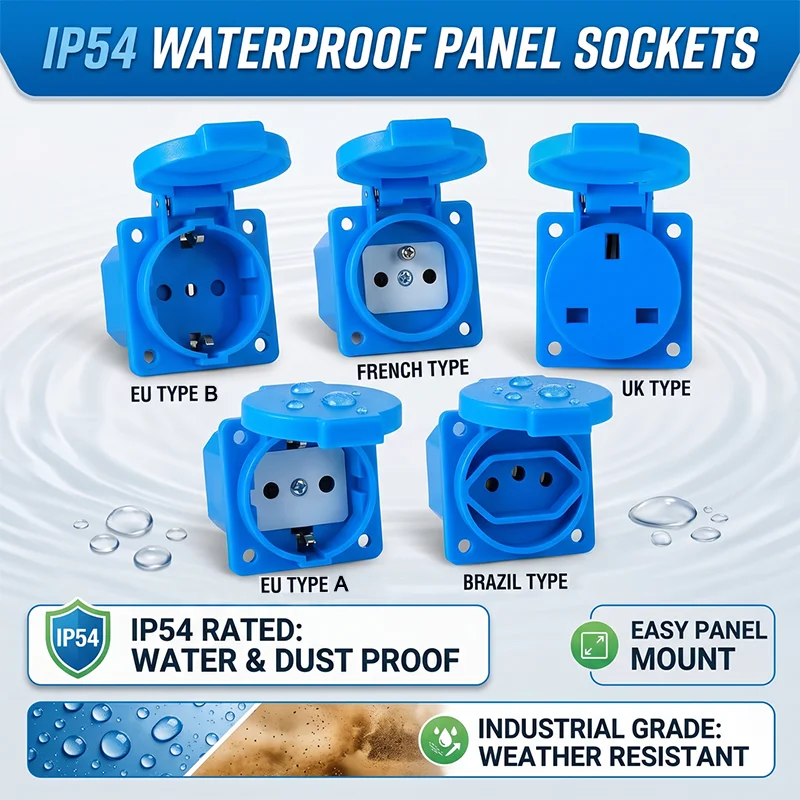 ​​IP54 16A Outdoor Socket with Flip Cover | Euro/UK/BR Plug Waterproof for Garden & Industrial Use - Heavy Duty Explosion-Proof​