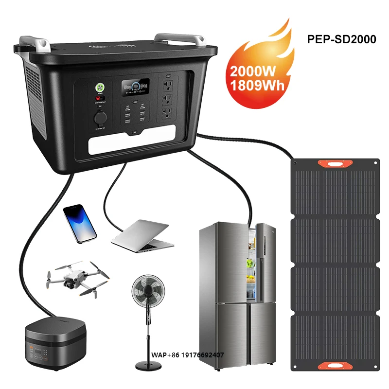 2000W Solar Generator Portable 1809Wh LiFePO4 Battery Backup with MPPT and Flashlight for Emergency Use