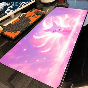 Kawaii Pink Fox Mousepad HD Print Computer Gamers Locking Edge Rubber Non-slip Mouse Pad XXL 90x40cm PC Keyboard Large Deskmat