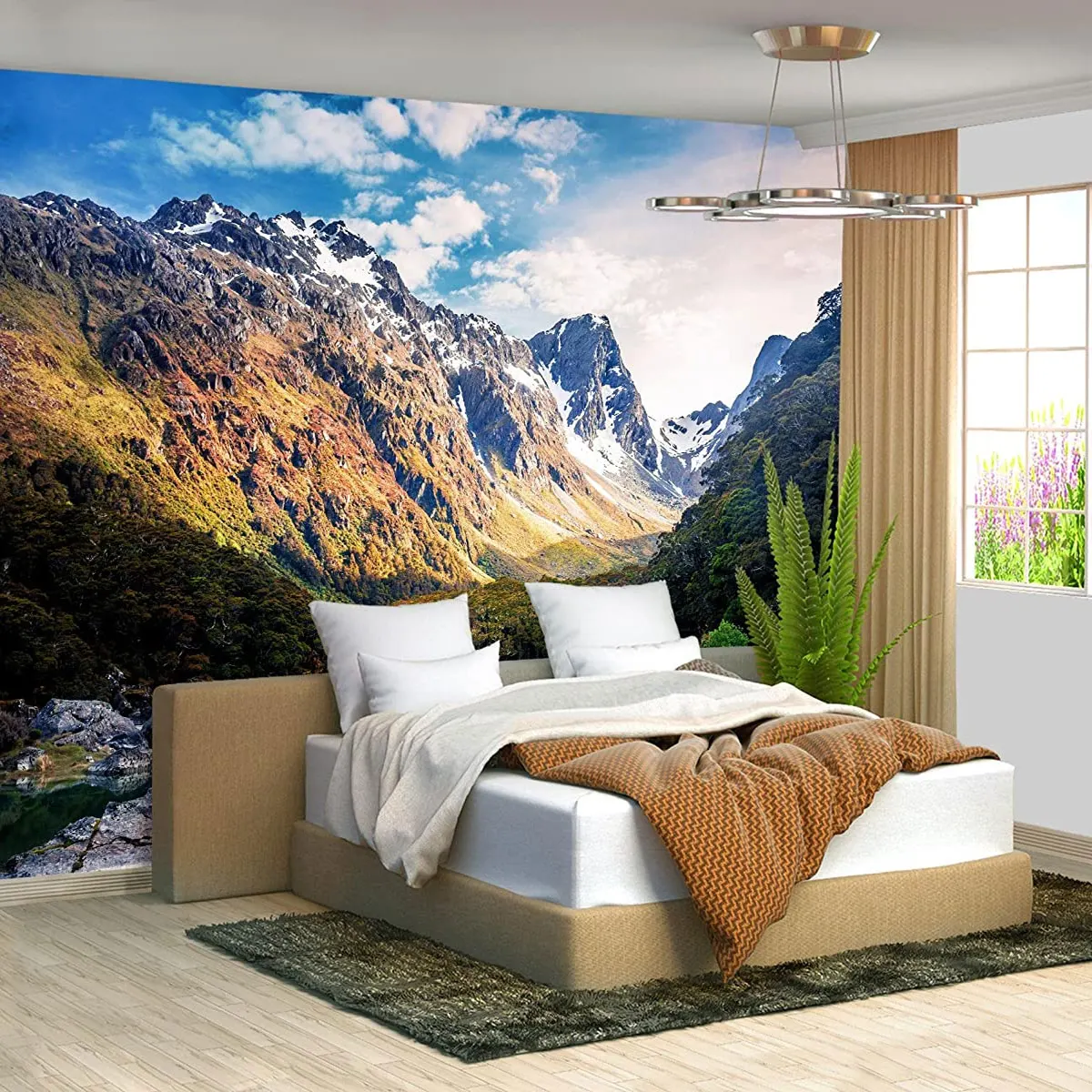 

Custom Picture Background Painting Wallpaper Meditation Mural Fabric Textile Wallcovering Beautiful Nature Landscape Mountain