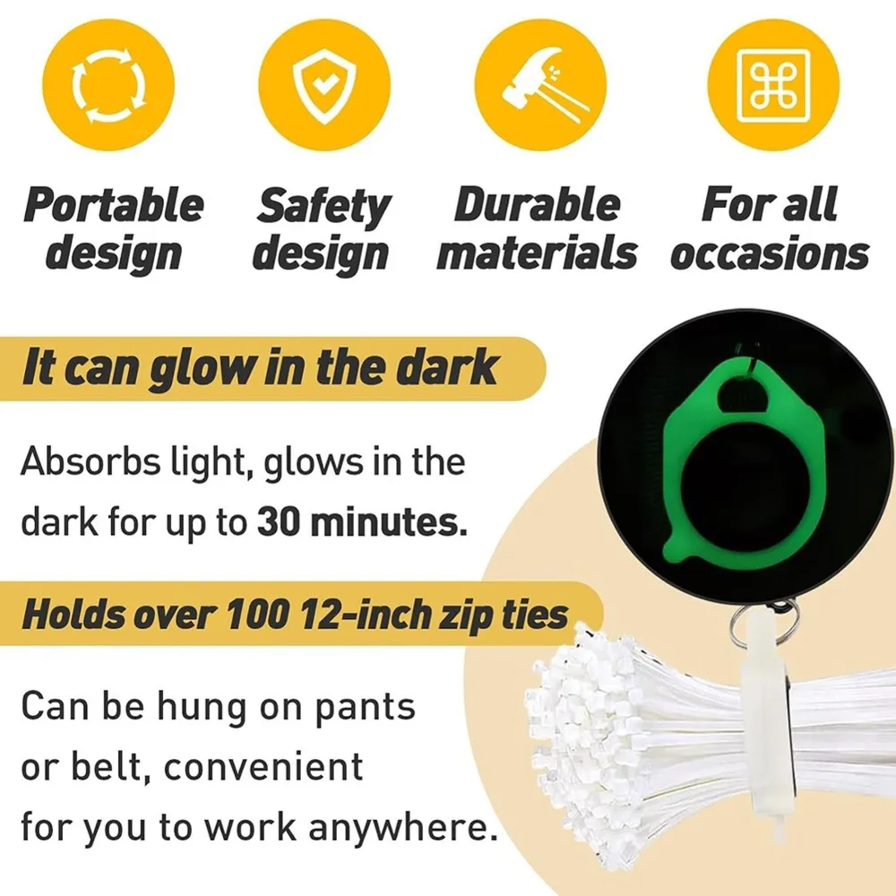 FYBL-3 PCS Zip Tie Organizer Glows In The Dark, Reusable Cable Tie Holder Tool For Easy Organization