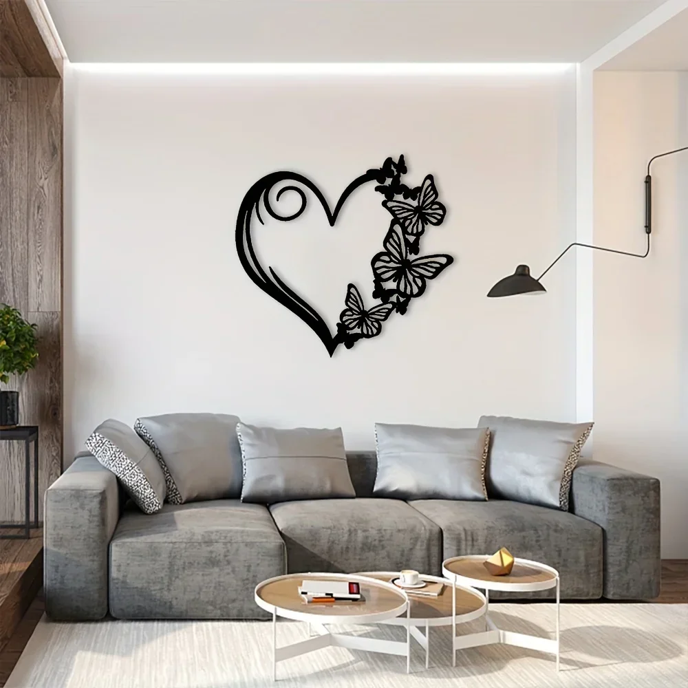 CIFBUY Deco Butterfly Heart Garden Metal Wall Art Steel Patio Home Decor Family Decoration Holiday Gift Living Room Bedroom Wall