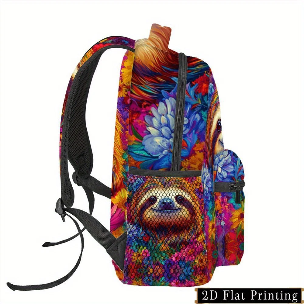 1pc Colorful Cartoon Sloth Print Hand-Washable Backpack with Zipper Multi-Purpose Design Featuring Shoulder