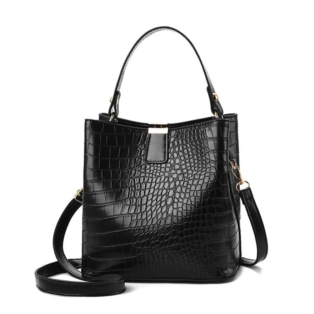 Vintage Crocodile Pattern Crocodile Pattern Bucket Bag Large Capacity PU Leather Crossbody Bag Versatile Handbag Women