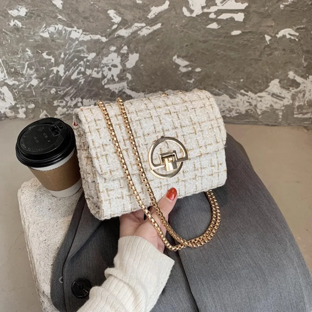 Instagram Super Fire Woven Bag Women\'s Bag New Trendy Korean Edition Fashion Versatile Chain One Shoulder Crossbody Bag