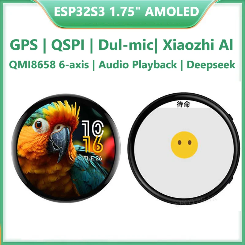 

ESP32 S3 1,75-дюймовый AMOLED-сенсорный экран 1,75-дюймовый дисплей Макетная плата SD-слот 6-осевой датчик Xiaozhi AI Deepseek