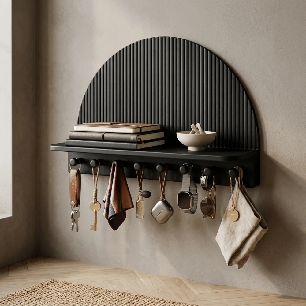 Multi-Functional 3D Printed Wall Mount Storage Rack Wavy Curved Wall Decor Key Rack Wall Organizer Bedroom Wall