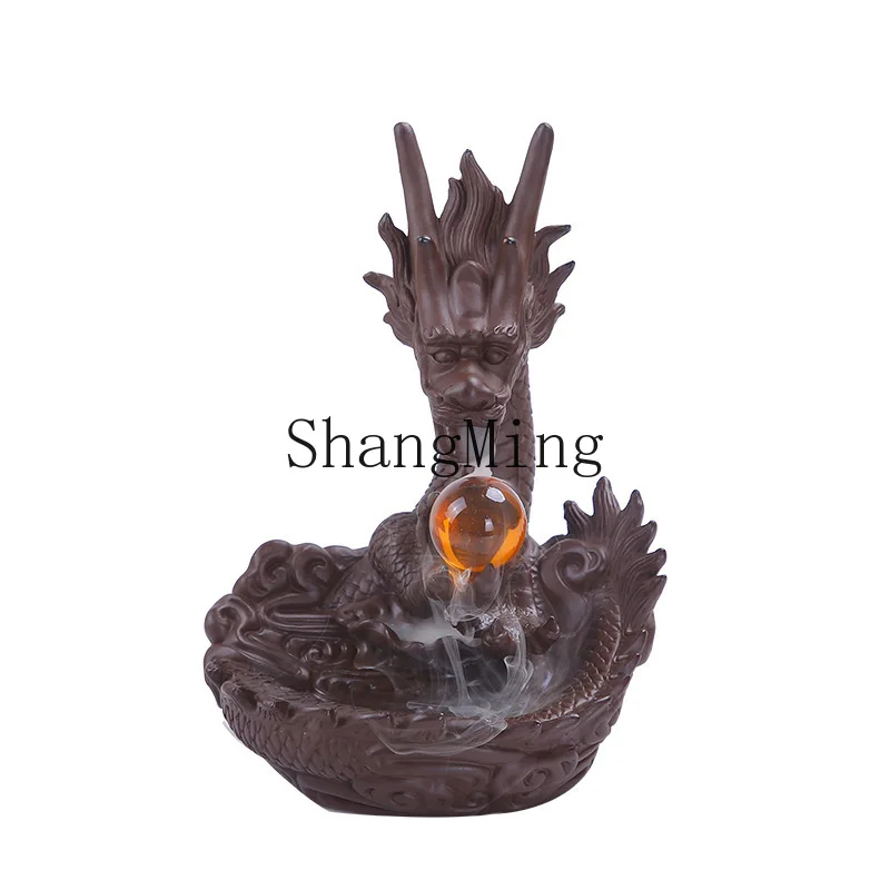 

Креативная керамическая курильница PYH для благовоний с обратным потоком, декоративное изделие ручной работы, с фигуркой дракона и бусинами, большая, для сандалового дерева