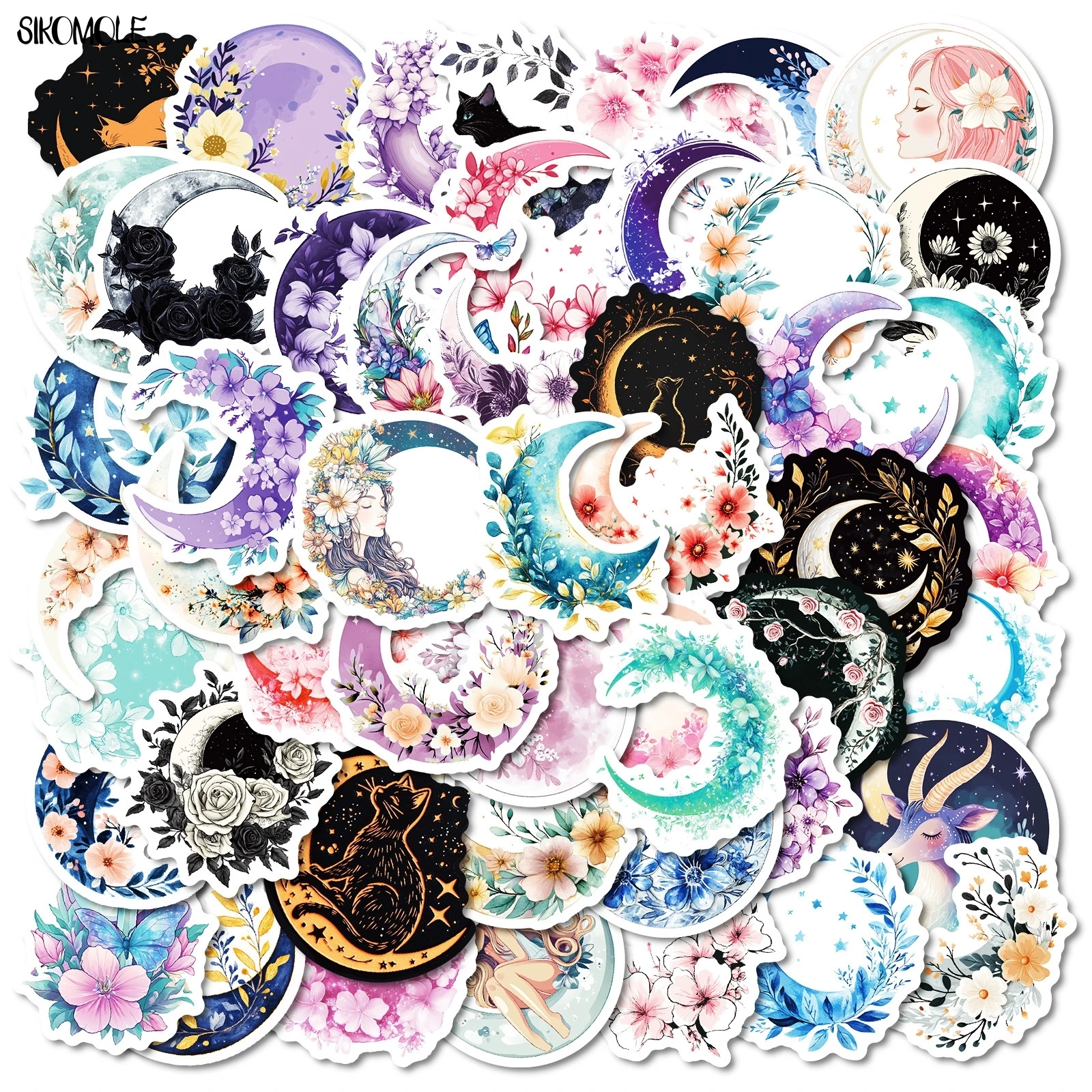 

10/30/50pcs Cartoon Dreamy Moon Theme Stickers Colorful Flower DIY Laptop Guitar Travel Luggage Skateboard Toy Graffiti Sticker